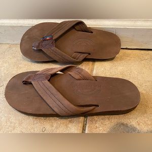 Rainbow Womens Premium Leather Single Layer Flip Flops Sandals Size 5.5 - 6.5